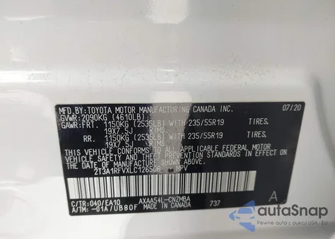 2020 Toyota Rav4 Xle Premium из США, поврежденный, VIN 2T3A1RFVXLC126506